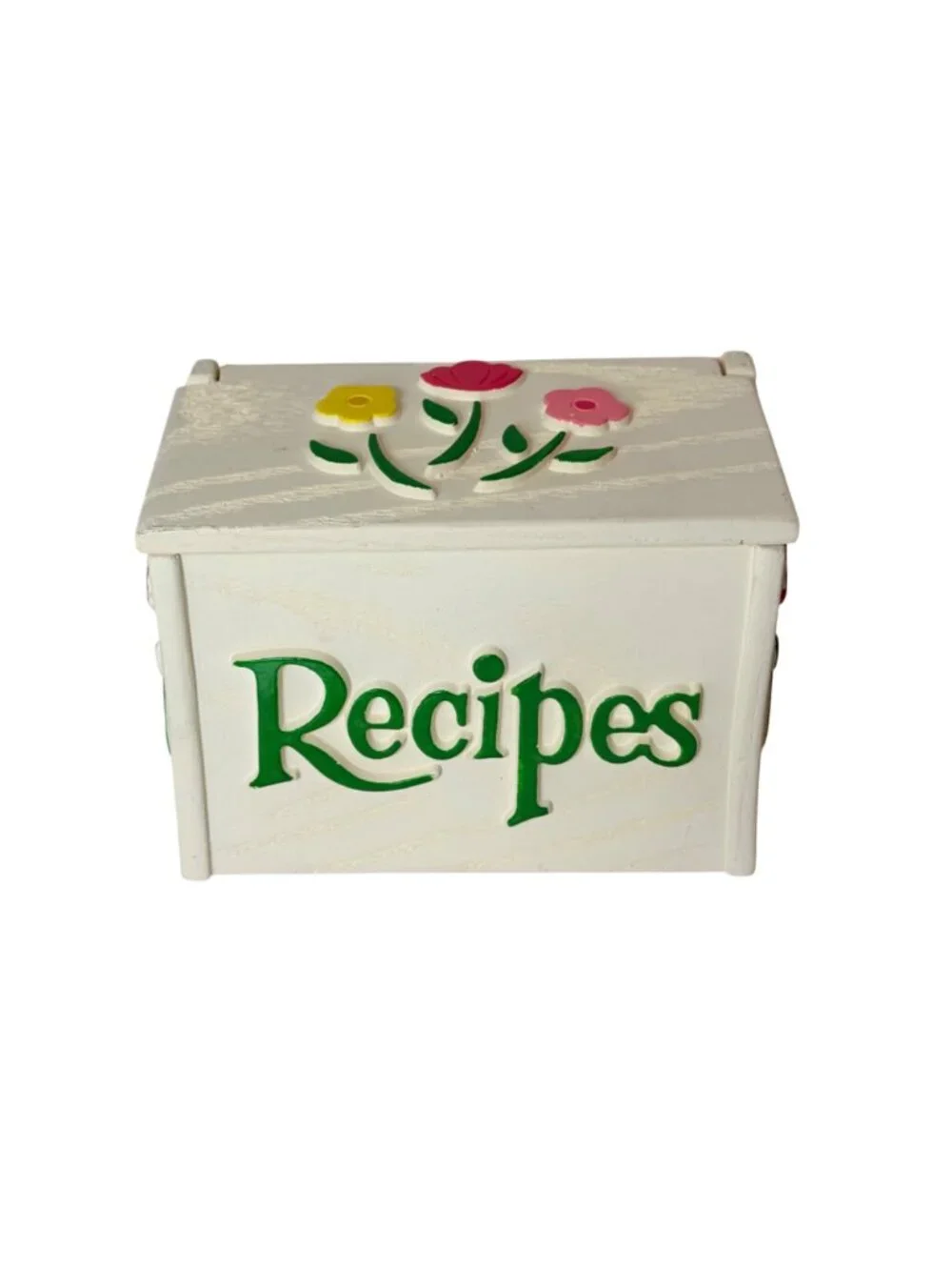 Vintage FTD Recipe Card Box Retro USA Floral Hinged Lid Holder Kitchen Storage